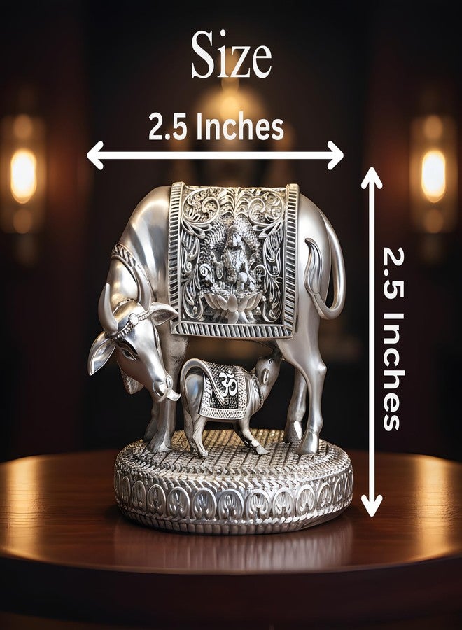 Dev Aastha 999 Pure Silver Plated Kamdhenu Cow Idol | 2.5 inch Vastu Home Decor for Pooja Room & Mandir | Symbol of Prosperity & Abundance | Ideal Religious & Spiritual Gift - Image 2